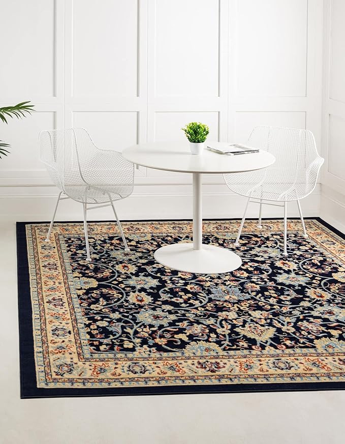 Rugs.com Yasmin Collection Rug – 8 Ft Square Navy Blue Medium Rug Perfect for Living Rooms, Kitchens, Entryways