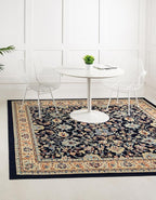 Rugs.com Yasmin Collection Rug – 8 Ft Square Navy Blue Medium Rug Perfect for Living Rooms, Kitchens, Entryways