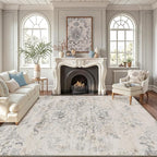 LUMI 8x10 Washable Area Rug for Living Room, Ultra Soft Vintage Rugs with TPE Non Slip Backing, Stain Resistant, Low Profile Carpet High Traffic for Bedroom, Dining Room