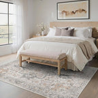 5X7 Area Rugs for Living Room, Machine Washable Non Slip Vintage Rugs, Low Pile Lightweight Print Rug for Bedroom, Dining Room, Home Office, Light Taupe Brown