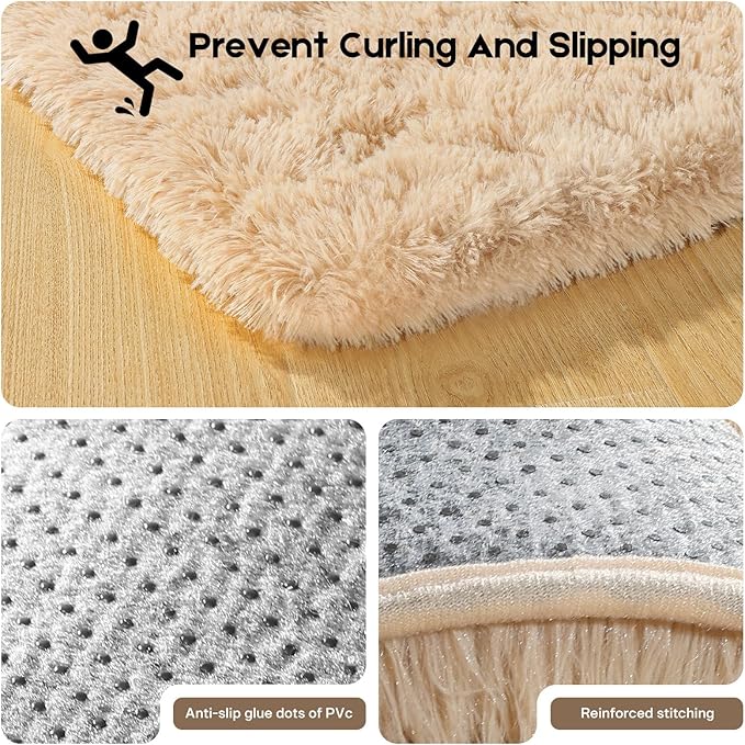 6x9 Light Tan Rugs for Living Room Bedroom, Fluffy Large Area Rug Soft Shag Non-Slip Carpet for Kids Boys and Girls Room Dorm Home Decor (6ft x 9ft)