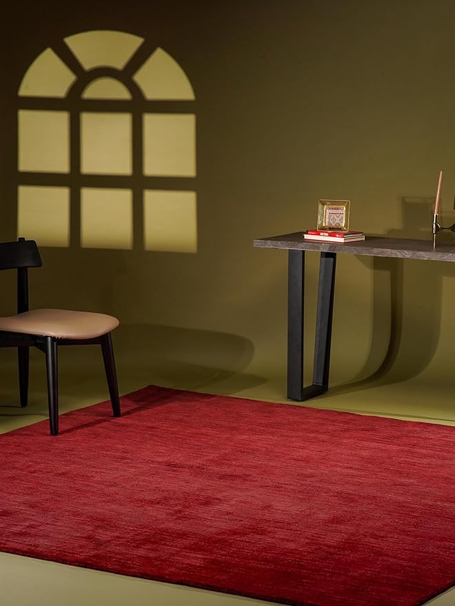 Hand Knotted Loom Wool ECO-Friendly Area Rugs - 8'x8', Square, Dark Red Color, Solid Plain Design, High Pile Handmade Anti Skid Area Rugs for Living Room, Bed Room (L00111)