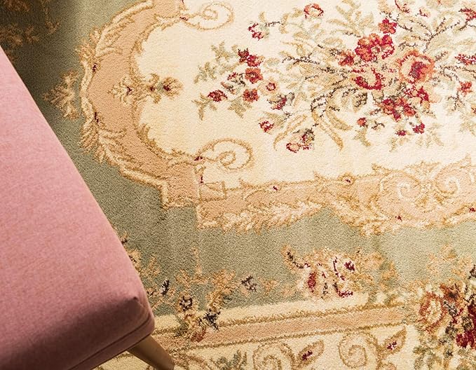 Unique Loom Versailles Collection Traditional Classic Floral Motif Area Rug (5' 0 x 8' 0 Rectangular, Green/ Ivory)