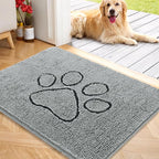 OLANLY Dog Door Mat for Muddy Paws 40x32, Paw Print Design, Absorbs Moisture and Dirt, Absorbent Non-Slip Washable Doormat, Quick Dry Chenille Mud Mat for Dogs, Entry Indoor Entryway Carpet, Grey