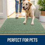 OLANLY Dog Door Mat for Muddy Paws 48x30, Absorbs Moisture and Dirt, Absorbent Non-Slip Washable Doormat, Quick Dry Chenille Mud Mat, Entry Indoor Entryway Carpet for Inside Floor, Olive Green