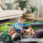 Peacock Rugs for Bedroom - 5x8 Rug, Peacock Couples Area Rugs for Living Room, Nature Carpet, Peafowl Washable Area Mat, Malachite Green Feather Carpet - Peafowl Home Decor & Gifts