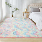 Andency Soft Area Rugs for Living Room Bedroom, 4x6 Fluffy Shaggy Bedside Rug, Non-Slip Large Shag Fuzzy Plush Carpets for Bedroom Kids Dorm Nursery Home Decor Aesthetic, Tie-Dyed Brown