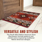 YHSF South West Native American Area Rug C318 - Easy Clean, Thick, Soft, Durable Native Tribal American Indian Inspired Rug for Bedroom/Living Room and more - Rust, 2 Feet 4 Inches x 10 Feet 11 Inches