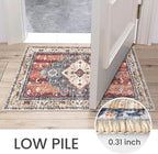 KOZYFLY Boho Area Rug 9x12 Ft Thin Rugs for Living Room Washable Bedroom Rug Non Slip Rugs for Living Room Rust/Orange/Blue Printed Faux Wool Vintage Bedroom Rug Floor Carpet for Dining Room