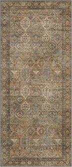 Bavni Runner Rug 3x7 Kitchen Rugs for Hallways Entryway, Washable Vintage Print Carpet, Ultra-Thin Chenille Low Pile Lightweight Rug with Non Slip Backing, Warm Taupe