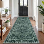 KOZYFLY Boho Runner Rug 3x8 Ft Washable Hallway Rug Faux Wool Printed Long Floor Carpet for Entryway Bedroom Kitchen Living Room Indoor Soft Durable Design, Dark Green