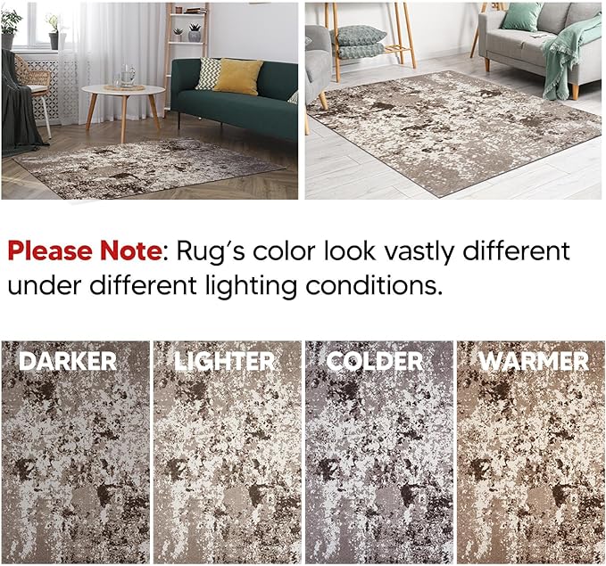 Keen Home Design Area Rugs - 5ft Round Non-Shedding, Abstract Rugs for Kitchen, Living Room, Bedroom, Dining Room, Entryway - Size: 5'3" Square, Multi