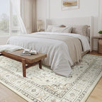 zesthome 5x7 Area Rugs, Machine Washable Rugs for Living Room, Bedroom,Stain Resistant Vintage Large Area Rug,Non-Slip Medallion Pattern Home Decor Rugs (Beige,5'x7')