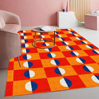 Modern Checkerboard Area Rug with Orange and Red Pattern Vibrant Non Slip Washable 9x12 Rugs for Living Room Dining Room Bedroom Home Office Playroom Large Indoor Carpet Durable Bathmat