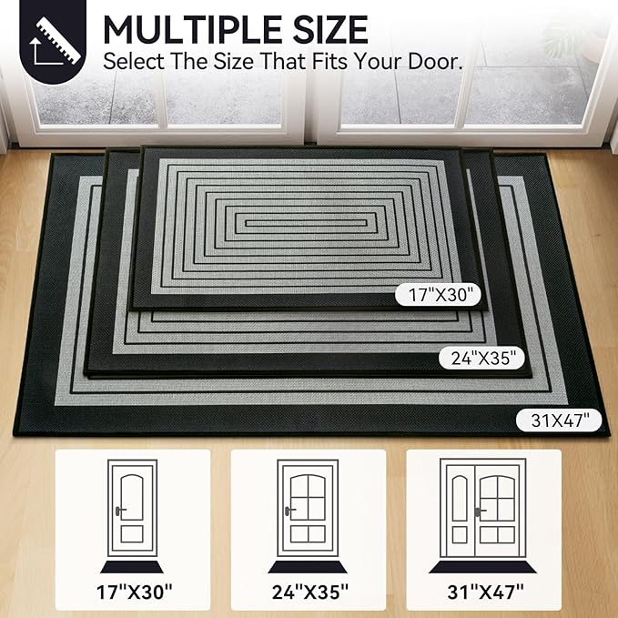 Front Door Mat 24''x35'', Absorbent Muddy Dirt Resist Washable Non Slip Low-Profile Indoor Doormat, Easy Clean Welcome Entryway Door Mats, Grey