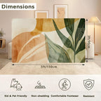 Boho Tropical Leaves Washable Living Room Area Rug, Low Profile Abstract Pattern, 3x5 Non-Slip Backing Carpet for Kitchen, Bedroom, Dining Room