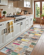 LUMI Washable Rug, 23x87 Kitchen Rugs for Entryway Bathroom, Non-Slip Indoor Door Mat Ultra-Thin, Small Oriental Throw Carpet for Bedroom Entry, Multicolor