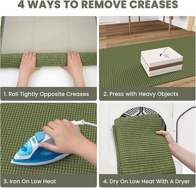 Braided Area Rug 6x9 Ft Washable Rugs for Living Room Non Slip Bedroom Rugs Boho Dining Room Rug Cotton Living Room Woven Floor Carpet for Nursery Playroom, Green