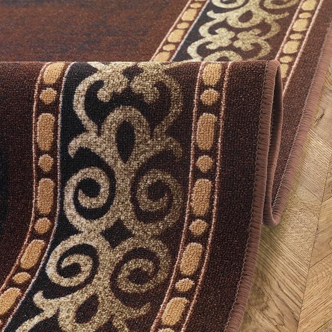 Antep Rugs Alfombras Bordered Modern 3x5 Non-Slip (Non-Skid) Low Pile Rubber Backing Indoor Area Rug (Brown, 3' x 5')