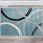 Rugshop Modern Wavy Circles Design Accent Rug, Carpet with Jute Backing for Entryway, Bathroom, or Kitchen, Blue, 2' x 3'