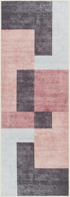 Bloom Rugs Washable Non-Slip 12 ft Runner - Pink/Dark Gray Modern Geometric Runner for Entryway, Hallway, Bathroom, and Kitchen - Exact Size: 2.5' x 12'