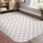 Beverly Rug Modern Geometric Area Rug 9x12 Low-High Pile Durable Soft Abstract Checkered Indoor Rugs for Living Dining Room Office Stain Resistant Non Shedding Casual Indoor Carpet Beige White 9 x 12