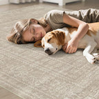 6x9 Area Rugs Living Room: Washable Large Vintage Rug Neutral Non-Slip Soft Stain Resistant Indoor Carpet for Bedroom Nursery Dining Room Under Table Bed Home House Office Playroom - Brown