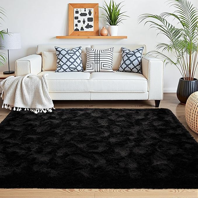 Beglad Fluffy Large Area Rugs 9x12 Feet, Modern Minimalist Style Shag Fuzzy Rugs, Non-Slip Indoor Carpet Soft Rugs for Kids Room, Bedroom & Living Room, Black