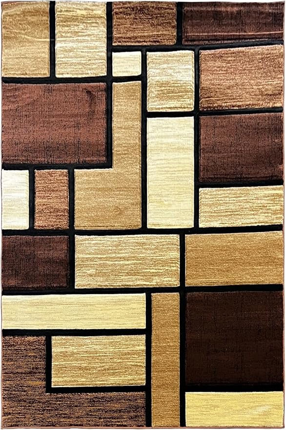 Area Rug Modern 5x7 Brown Geometry Soft Hand Carved Contemporary Floor Carpet Fluffy Texture for Indoor Living Dining Room and Bedroom Area