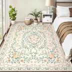 GarveeHome 8x10 Beige Floral Rugs for Living Room Washable Rugs Non Slip Stain Resistant Bedroom Floral Rug Low Pile Soft Dining Room Throw Carpet Beige Bow Large Carpet for Home Office Decor, 8x10
