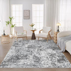 Square Area Rug Living Room Rugs - 8x8 Washable Large Soft Indoor Neutral Modern Abstract Low Pile Rug Carpet for Bedroom Dining Room Farmhouse Home Office - Grey