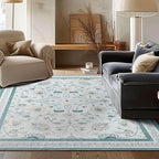 EVERGRACE Area Rugs for Living Room 6x9, Boho Floral Faux Wool Indoor Outdoor Rugs, Washable Rugs for Bedroom Dining Room Entryway Kitchen, Low Pile Floor Mat Carpet for Home Decor, Pale Blue
