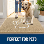 OLANLY Dog Door Mat for Muddy Paws 36x24, Paw Print Design, Absorbs Moisture and Dirt, Absorbent Non-Slip Washable Doormat, Quick Dry Chenille Mud Mat for Dogs, Entry Indoor Entryway Carpet, Beige