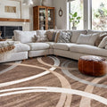 Rugshop Modern Wavy Circles Design Area Rug, Fade-Resistant Carpet for Living Room, Bedroom, or Office, Brown, 5'3" x 7'3"