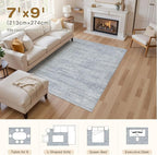 7x9 Area Rug Living Room: Washable Large Vintage Blue Rug Neutral Non-Slip Soft Stain Resistant Indoor Carpet for Bedroom Nursery Dining Room Under Table Bed Home House Office Playroom