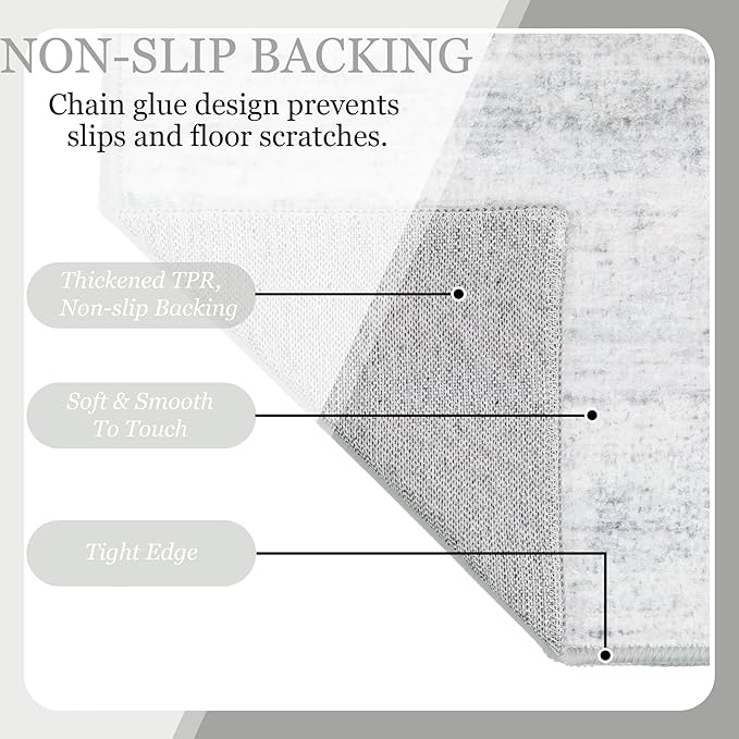 MUJOO 6x9 Area Rugs Washable,Modern Abstract Rugs for Living Room Bedroom Dining Room,Large Non Slip Throw Carpet Indoor,Low Pile Accent Neutral Grey