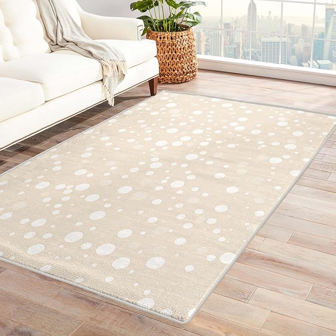 Beige Rug, 5x6 Rug, Bubble Print Rugs for Entryway, Minimalist Large Area Rug, Washable Rug Non Slip Soft Indoor Carpet, Kids and Pets Friendly, Beige Home & Room Decor