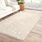 Beige Bubble Print Rug for Living Room & Bedroom, 8x10, Minimalist, Washable, Non-Slip, Kids & Pets Friendly