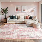 Washable Abstract Rug, 4x6 Modern Area Rugs with Non-Slip Rubber Backed for Living Room, Thin but Soft Contemporary Carpet Kitchen Bedroom Decor, Pink