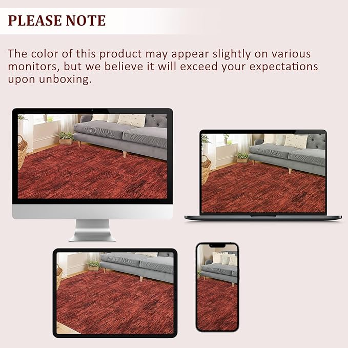 RUGSREAL Modern Runner Rug 2.5x8 Stain Resistant Washable Kitchen Runner Carpet with Rubber Backing Low Pile Contemporary Solid Color Entryway Mat Ultra Soft Rug for Living Room Bedroom, Red