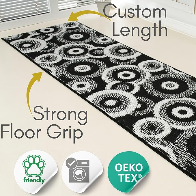 29 ft Extra Long Black Hallway Runner Rug | Non-Slip & Machine Washable | Custom Cut to Size 2'3" x 29' (Runner) | REMNAZ