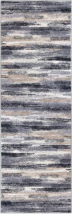 Modern Abstract Runner Rug 2x6, Grey Black Multi Washable Kitchen Runner Non-Slip Soft Hallway Rug Runner Thin Print Faux Wool Carpet for Entryway Bedroom Laundry Room Indoor
