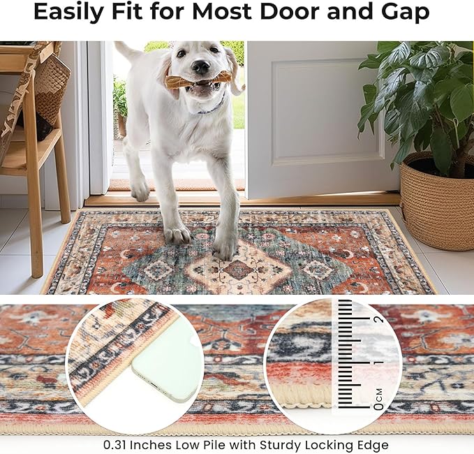 KOZYFLY Runners for Hallways 2.6x12 Ft Extra Long Washable Kitchen Boho Runner Rug for Entryway Indoor Rust/Orange/Blue Printed Faux Wool Stair Runner Floor Carpet Runner for Stair Kitchen Hall