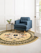 Unique Loom Taftan Collection Border Geometric Tribal Inspired Design Area Rug (8' 0 x 8' 0 Round, Gold/ Gray)