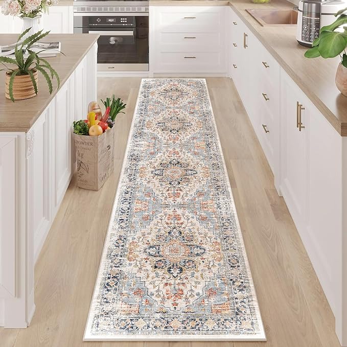 Enkor Runner Rugs for Hallway, 2x10 Washable Soft Non Slip Floor Rugs for Kitchen, Modern Mat for Living Room Bedroom Entryway Orange & Black