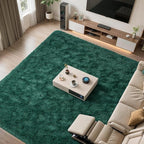 Zentavio Dark Green Area Rugs for Living Room Emerald Green Rugs for Bedroom 9x12 Fluffy Fake Grass Large Carpet for Kids Room Playroom Furry Shag Aesthetic Soft High Pile Washable Home Decor