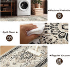 XWZO Runner Rug 2x10ft for Long Hallways, Washable Non-Slip Low Pile Area Rug with Rubber Backing, Spill Resistant Soft Vintage Floor Carpet for Kitchen Entryway Stair Landing Bedroom, Brown Beige