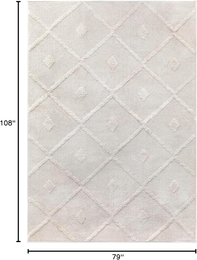 Antep Rugs Palafito 6x9 Geometric Shag Diamond High-Low Pile Textured Indoor Area Rug (Beige, 6'7" x 9')