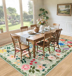 10x12 Area Rugs for Living Room: Floral Washable Rug Vintage Large Soft Boho Non-Slip Carpet Indoor Stain Resistant Low Pile Carpets for Bedroom Dining Room Farmhouse Nursery Hallway Home Office Green