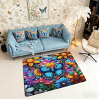 Colorful Butterfly 5x7 Area Rug Rainbow Flowers Living Room Rug | Rustic Butterflies Rugs for Bedroom, Watercolor Beetles Aesthetic Animal Carpet Indoor Floor Mat